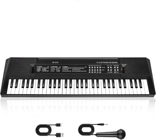 M SANMERSEN Teclado de música para niños, juguete de piano electrónico portátil de 61 teclas con micrófono, herramienta de enseñanza para