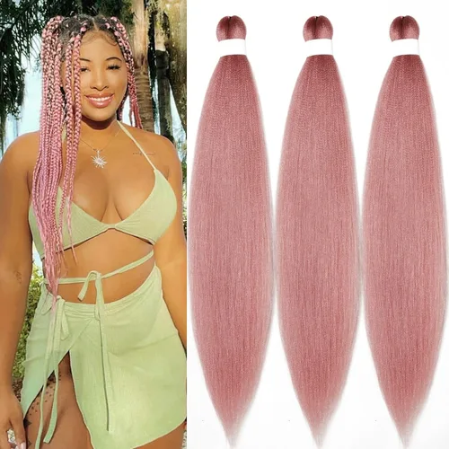 Cabello para Trenzar Pre Estirado Kanekalo Oro Rosa Rosado Cabello para Trenzar Pre Estirado Extensiones de Cabello de Color para Trenzar Box Braids