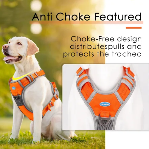 Miniatura 6 de ThinkPet Arnés deportivo transpirable, antitirones para perro, con asa, arnés reflectante y ajustable para perros medianos o grandes, clip trasero