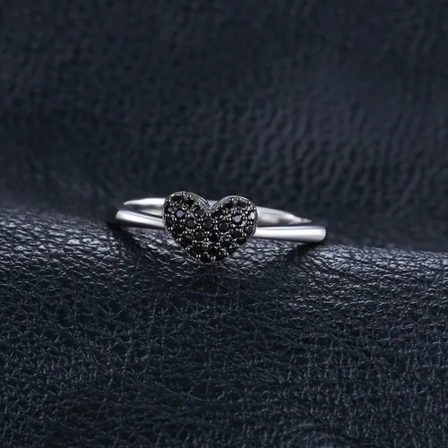 Miniatura 4 de JewelryPalace Love Heart - Anillos de espinela negra genuina para ella, oro blanco de 14 quilates, plata de ley 925, anillo de promesa para mujer