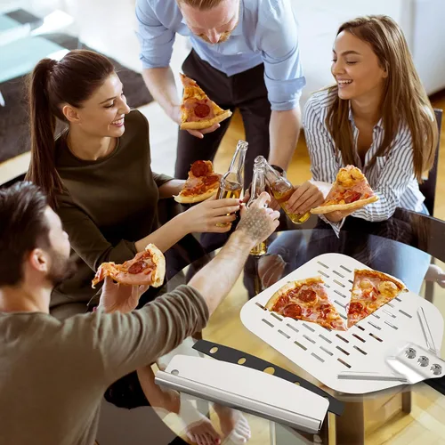 Miniatura 9 de Kit de accesorios para horno de pizza de 4 piezas, incluye cáscara de pizza perforada de 12 pulgadas, cáscara redonda de torneado de pizza de 9