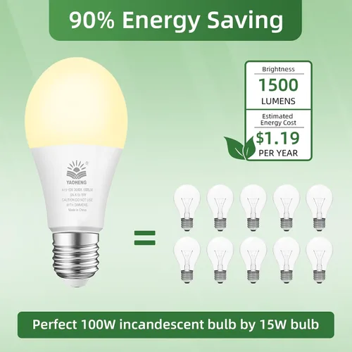 Miniatura 3 de Bombillas LED A19 15 W, equivalentes a 100 W, blanco cálido de 3000 K, 1500 lúmenes, base estándar E26, no regulables, bombillas súper brillantes