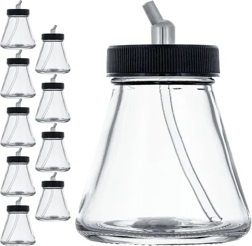Master Airbrush (Paquete de 10) TB-010 Botellas de vidrio vacías de 2.7 onzas (80cc) con ensamblaje de tapa adaptadora de ángulo descendente de 30°