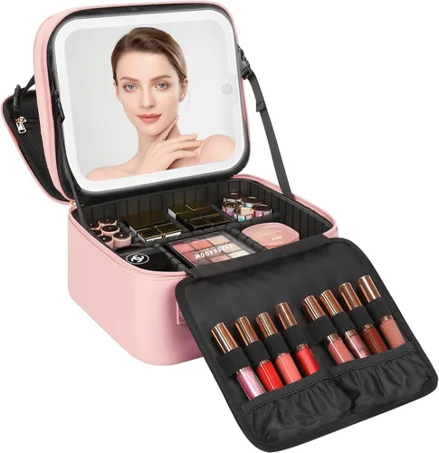 Miniatura 10 de Relavel Estuche de maquillaje con espejo LED, 01-Negro, Bolsa de maquillaje de viaje con espejo LED para niñas