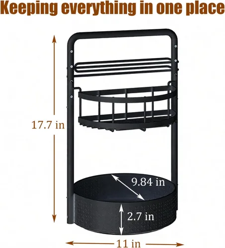 Miniatura 6 de JEESA Organizador Lazy Susan, estante giratorio de metal de 360° para especias con soporte para toallas de papel, soporte giratorio para Negro