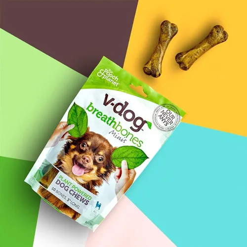Miniatura 4 de V-dog Golosinas para perros – Limpieza de dientes veganos Breathbone Dental Huesos – Aliento fresco – 8 onzas – Minis – Todo natural, fabricado