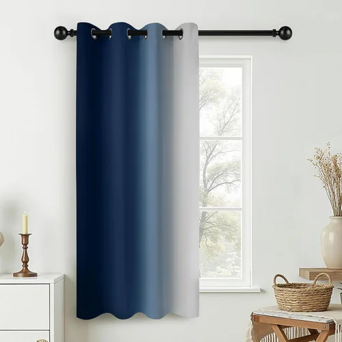 Miniatura 33 de COSVIYA Cortinas 100% Opacas Azul Degradado con Lazos Ajustables para Cocina Aislamiento Térmico Oscurecimiento de Habitación Cenefa con Bolsillo