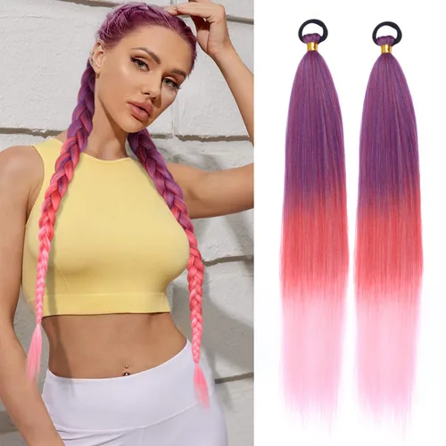 Miniatura 15 de Extensión de cabello sintético suave y natural para mujer, 34 pulgadas, 4.63 onzas, color rosa