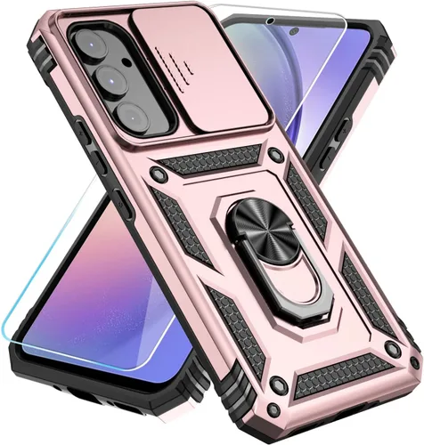 Miniatura 19 de SunStory Funda para teléfono Galaxy A14 5G [grado militar] con protector de pantalla HD, cubierta de cámara deslizante, soporte y material negro