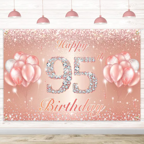Miniatura 20 de Fondo de pancarta de feliz cumpleaños 10 – Suministros de decoración de fiesta de cumpleaños 10 para niñas o niños – Oro rosa 4 x 6 pies