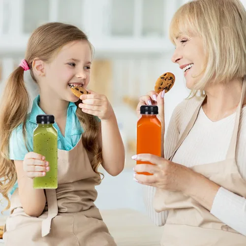 Miniatura 7 de SUPERLELE 12 botellas de plástico para jugo de 12 onzas con tapas, recipientes transparentes reutilizables para jugos, licuados, beber y otras