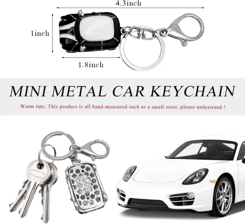 Miniatura 2 de povtii Llavero de Coche, Detalle de Rinstones 3D Modelo de Coche Lindo, Llavero de Metal Mini Cooper con Anillo, Accesorios para Coche (Negro)
