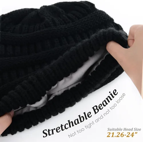 Miniatura 46 de FURTALK Gorros de invierno para mujer, con forro polar, gorro de punto holgado y cálido, gorro de esquí