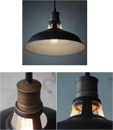 Miniatura 5 de CLAXY Ecopower luz colgante de metal mini estilo galpón industrial, 1 luz, cableada para cocina, desván, restaurante, bar