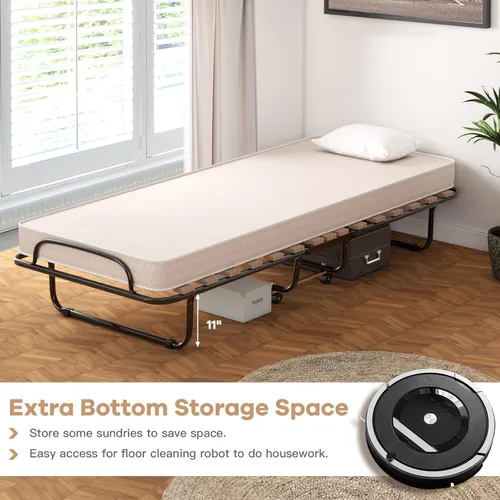 Miniatura 8 de GOFLAME Cama plegable plegable con colchón de espuma viscoelástica suave, tamaño cuna portátil con marco de metal para adultos y cama de invitados