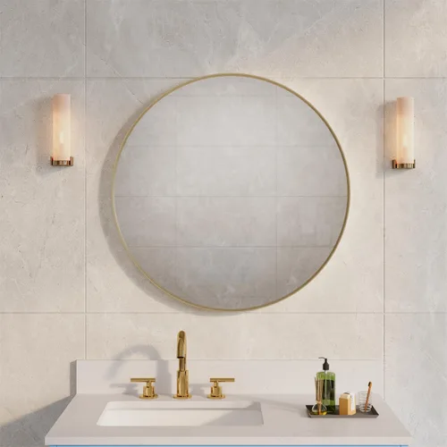 Miniatura 15 de WELLFOR Espejo redondo negro de 24 pulgadas, moderno espejo circular montado en la pared con marco de metal para entradas, baños, salas de estar