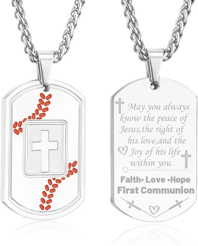 Miniatura 13 de Collar de cruz con versículo bíblico de béisbol, acero inoxidable, dije de cruz en tono negro/dorado/plateado, regalos religiosos, joyería deportiva