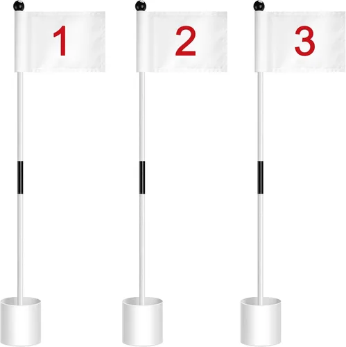 Miniatura 8 de Hungdao Juego de 3 banderas de golf, mini bandera verde para patio, juego de tazas y banderas, portátil, práctica de poner palos de bandera verde