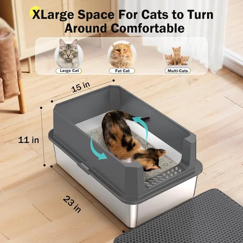 Miniatura 4 de Caja de arena de acero inoxidable, cajas de arena extra grandes para gatos grandes, caja de arena de metal extragrande para gatos con tapa, caja XL