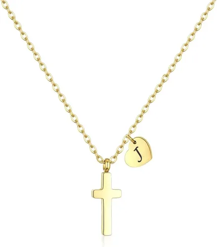 Tiny Cross Necklace for Girls Heart Initial Necklace Women Heart Birthstone Necklace Letter Stainless Steel Pendant Jewelry First Communion