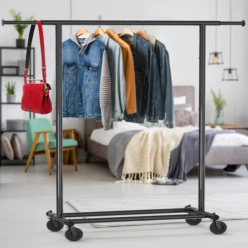 Miniatura 3 de Simple Houseware - Perchero de ropa resistente, sostiene hasta 150 lbs, varilla extensible de 42 a 67 pulgadas, negro