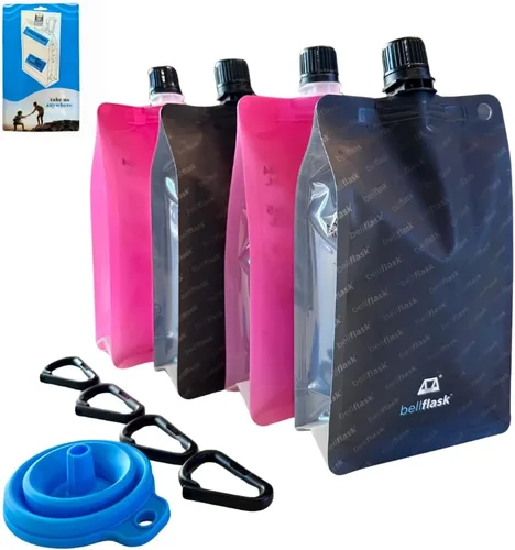Miniatura 8 de BellFlask - Frasco de plástico de 15 onzas, patentado, flexible, sin metal, reutilizable, sin BPA con clip de mosquetón y embudo de llenado