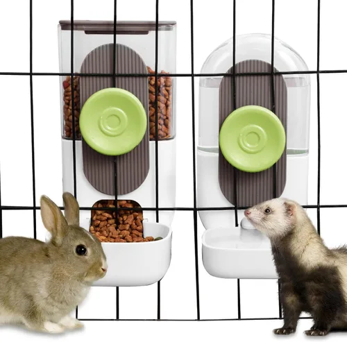 Miniatura 9 de Lemtrflo Dispensador Automático Colgante de Alimentos y Agua, Juego de Alimentador de Gravedad para Conejos, Chinchillas, Conejitos de Indias, Marrón