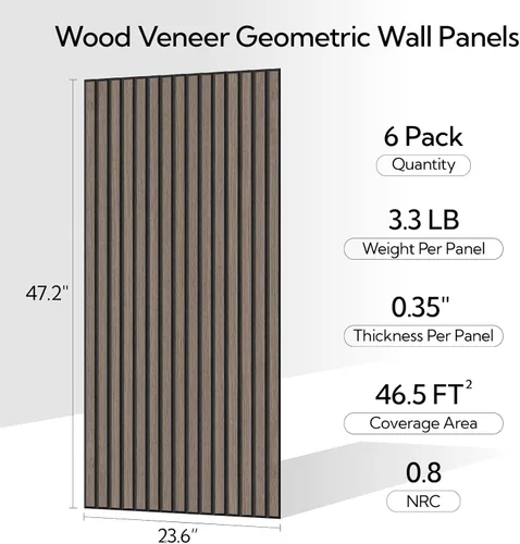 Miniatura 2 de Olanglab Paneles de pared acústicos de chapa de madera, paquete de 6, paneles de pared absorbentes de sonido de 23.6 x 47.2 pulgadas para decoración