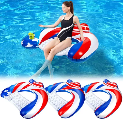 Paquete de 3 flotadores inflables de piscina para adultos, sillas flotantes de piscina con soporte para tazas, flotadores de piscina para adultos,