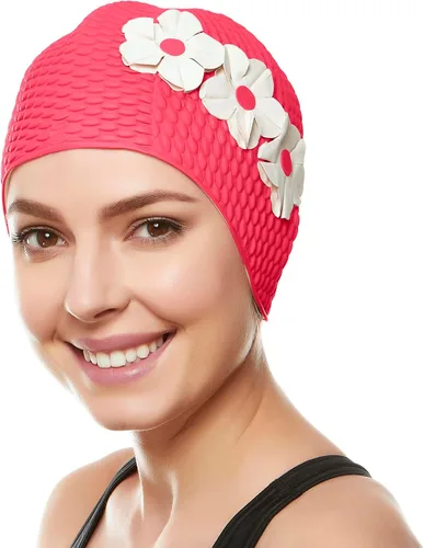 Miniatura 34 de BeeMo Gorro de Natación de Látex para Mujeres - Gorro de Natación de Goma - Suave Cómodo Elástico Elegante Diseño de Corte Bajo Protege el Cabello