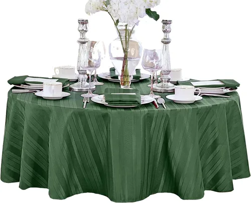 Miniatura 14 de Newbridge - Mantel navideño de satén con rayas verde cazador, 52 x 52 pulgadas cuadradas, rayas tejidas festivas, mantel de poliéster reutilizable