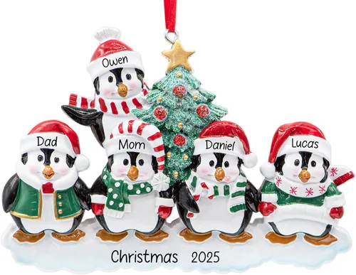 Miniatura 11 de Adorno de pareja de suéter navideño feo personalizado 2026 Familia de 2 pingüinos para árbol de Navidad Recuerdo personalizado único de nuestra