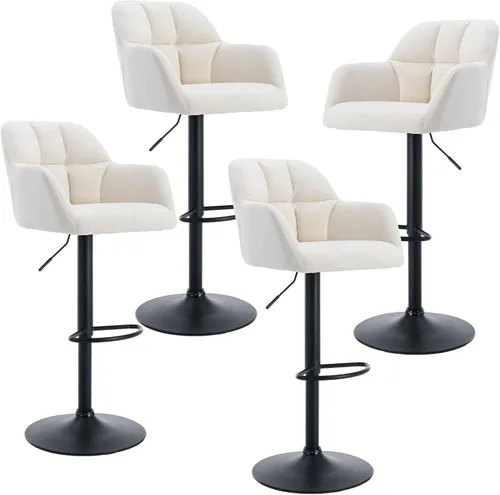 Miniatura 22 de ROCITY Juego de 2 taburetes de bar de terciopelo con respaldo, silla de bar beige para isla de cocina, taburetes de bar modernos con patas de metal