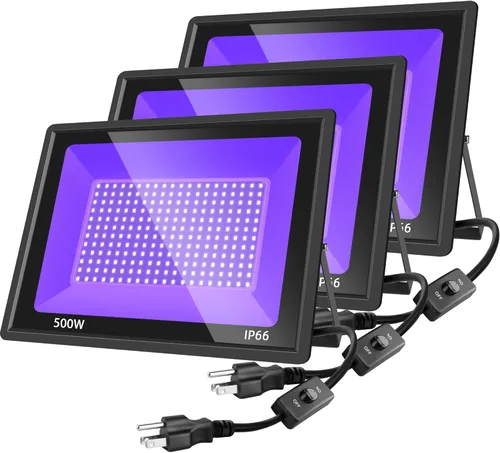 Miniatura 10 de Paquete de 4 luces LED negras de 100 W, luz de inundación de luz negra con enchufe e interruptor, IP66 luz negra impermeable para exteriores
