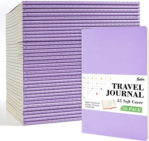 Miniatura 23 de Feela - Paquete de 36 cuadernos de tapa blanda en blanco, a rayas, para viajes, para mujeres y hombres, cuadernos para escribir, cuadernos rayados