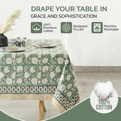 Miniatura 6 de Labhanshi Mantel redondo de 108 pulgadas con estampado de bloques de mano indio, 108 pulgadas, 10 plazas y rectangular, 60 x 90 pulgadas, mantel