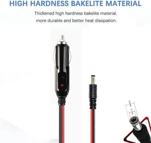 Miniatura 3 de 12/24V DC Cargador de coche Cable de alimentación automático 6.6FT/6.6 ft - Encendedor de cigarrillos de coche enchufe macho a DC 0.217x 0.083 in