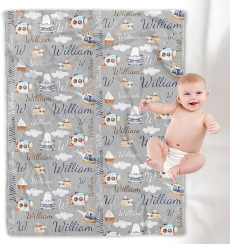 Miniatura 21 de YESCUSTOM Manta de dinosaurio para niños y niñas, manta personalizada de vellón con nombre para decoración de dormitorio de niños, sofá, coches