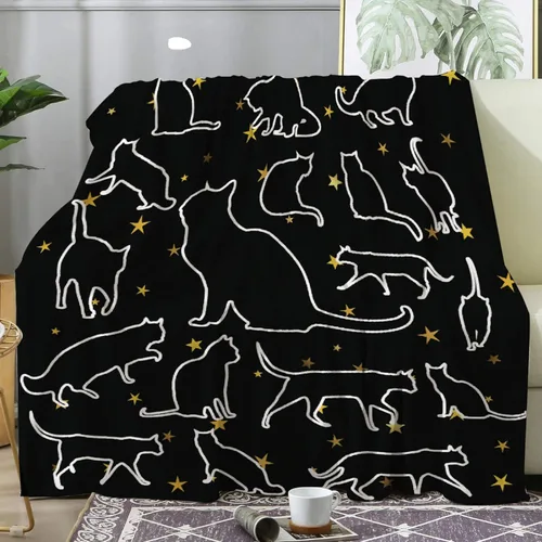 Miniatura 5 de Khumbhira Manta de estrellas de gatos negros, regalos lindos para niños y niñas, decoración de gatitos, manta de franela suave y ligera, ropa