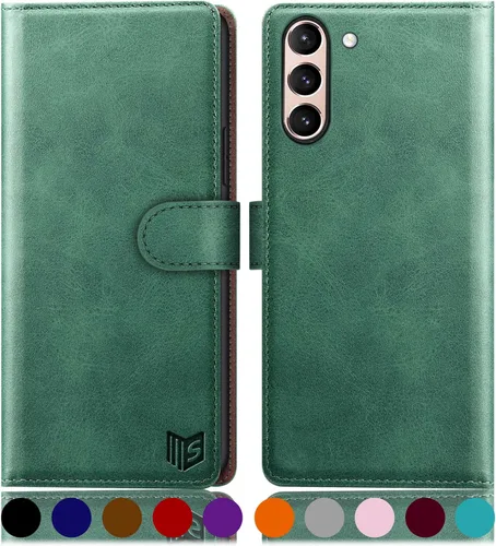 SUANPOT Funda tipo cartera para Samsung Galaxy S21 FE con bloqueo RFID, soporte para tarjetas de crédito, de piel sintética, con tapa para teléfono,