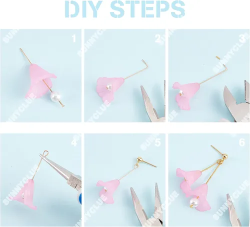 Miniatura 3 de SUNNYCLUE 1 caja DIY 10 pares de dijes de flores acrílicas colgantes de pétalos Kit de fabricación de colgantes de flores rosas cuentas de vidrio