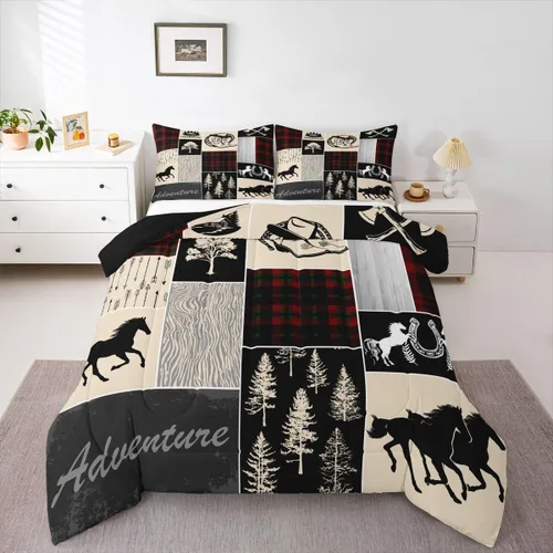 Miniatura 186 de Juego de edredón de oso y ciervo, tamaño individual, ropa de cama de animales salvajes de caza, colcha rústica de cabaña, casa de campo, cuadros