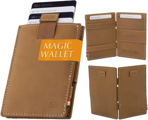 Miniatura 15 de GARZINI Cartera mágica con tirador, cartera minimalista con tarjetero RFID, cartera de cuero para 12 tarjetas, 07 Negro cepillado, Minimalista