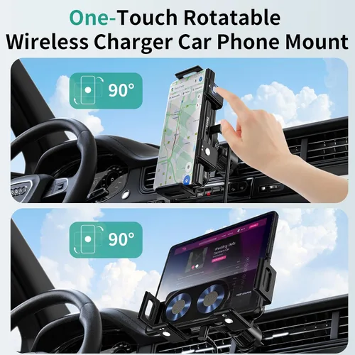 Miniatura 5 de Soporte inalámbrico para cargador de coche, 15 W, doble bobina de un solo toque, soporte giratorio para teléfono de coche, cargador inalámbrico