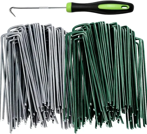 Paquete de 50 grapas galvanizadas de 6 pulgadas, estacas de jardín en forma de U, estacas para tienda de campaña en forma de U, estacas de tierra