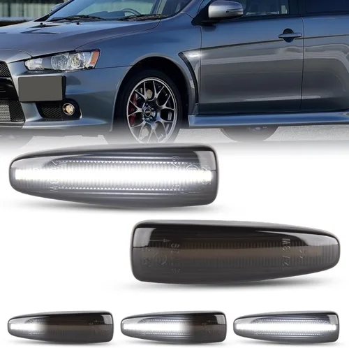Gempro Luces de Señal de Giro y Marca Lateral Secuencial de LED Blanco para Mitsubishi Lancer EVO X Mirage G4 Outlander Sport Lente Ahumado, 2 Piezas