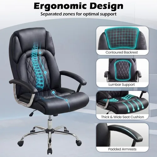 Miniatura 4 de Giantex Silla de oficina ergonómica, silla ejecutiva tapizada de cuero con reposabrazos acolchados y respaldo mecedor, silla de escritorio