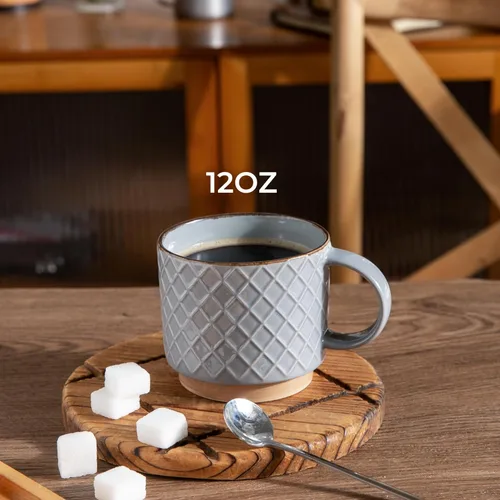 Miniatura 2 de GBhome Tazas de café apilables de 12 onzas, tazas de café de cerámica con patrones de textura para hombre, mujer, papá, mamá, juego de 4 tazas