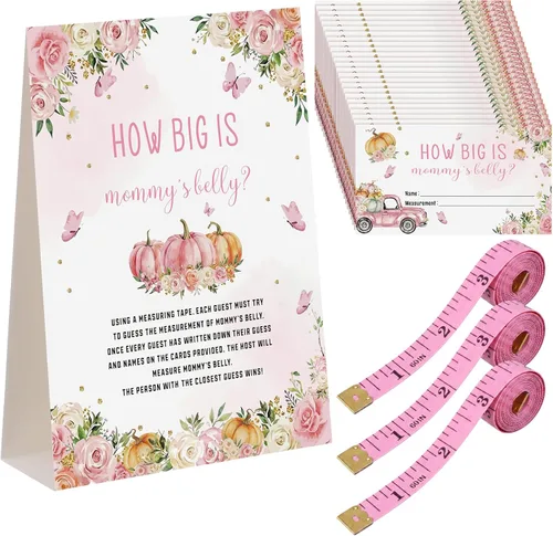 Miniatura 24 de Sinload Juego de 54 piezas con texto en inglés "A Baby Is Brewing Halloween" para baby shower, incluye cartel de pie con el vientre de mamá con 50