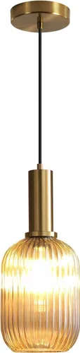 Miniatura 17 de KCO Lighting Lámpara Colgante Mini de Cristal Ahumado, Accesorio de Iluminación de 1 Luz Oro Cepillado, Luces Colgantes para Isla de Cocina